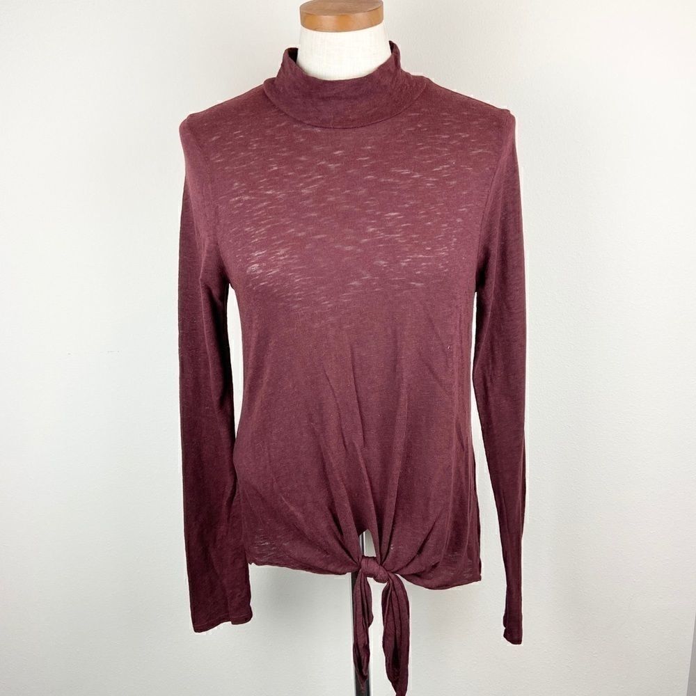 Three Dots Tie-Front Mock Neck - Picture 2 of 7